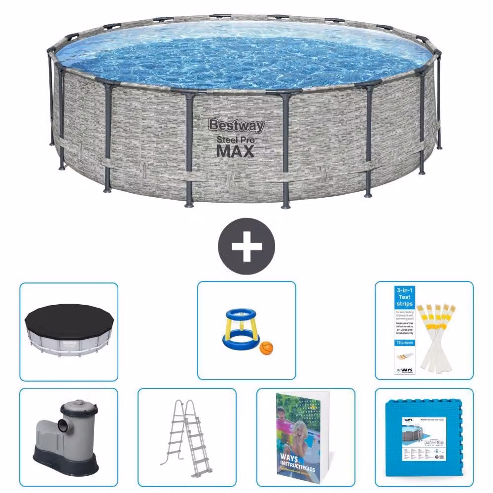 Bestway Steel Pro MAX, piscina in acciaio, forma rotonda, dimensioni 488x122 cm, composta da 6 parti, modello S570