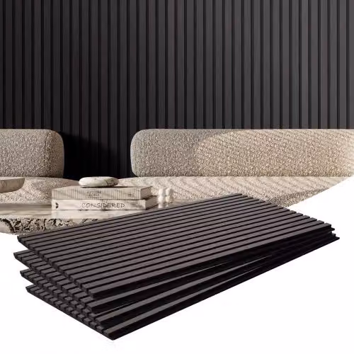 Pannelli Acustici a Doghe in Legno VEVOR in MDF per Decorazione Pareti Interne e Riduzione del Rumore, Quercia Nera, L: 120 cm, H: 60 cm