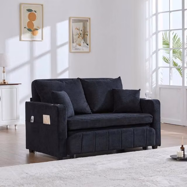 Divano Letto Multifunzione in Tessuto con Contenitore e USB ¨C Xylo ¨C Grigio