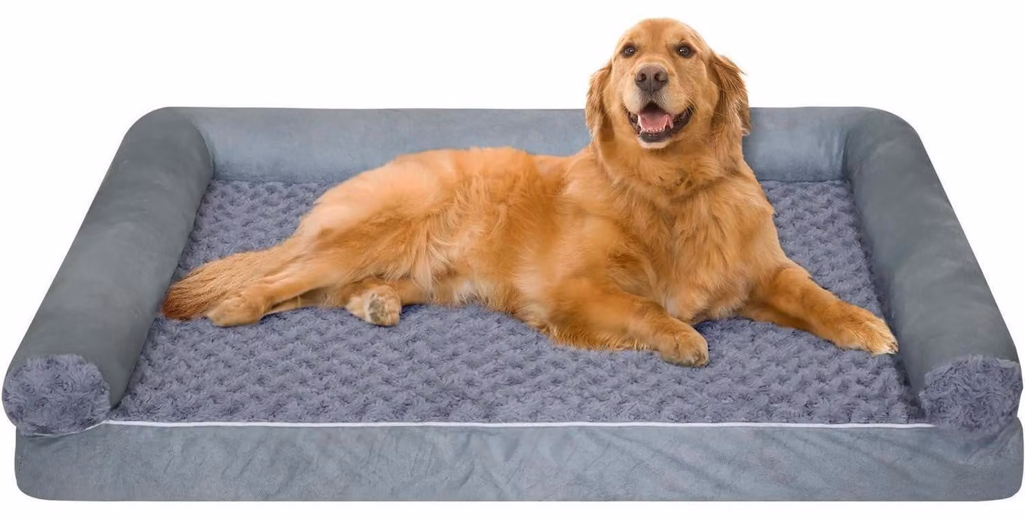 Cuccia ortopedica per cani, 75x50x15 cm, grigia, impermeabile, con memory foam, a forma di U, lavabile