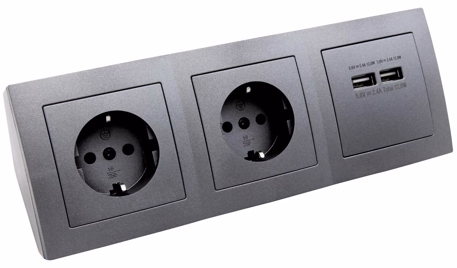 Scatola di derivazione con prese multiple da 2, dotate di messa a terra, e 2 porte USB