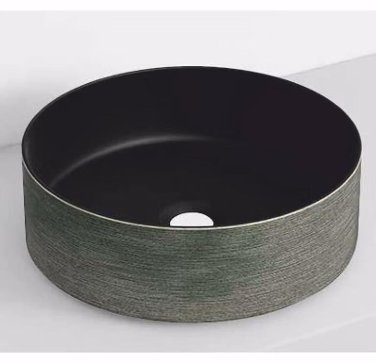 Lavabo a forma di conca Casa Padrino, lusso, nero/verde, diametro 36 cm - Lavabo in Vetroceramica rotondo - Accessori per il bagno