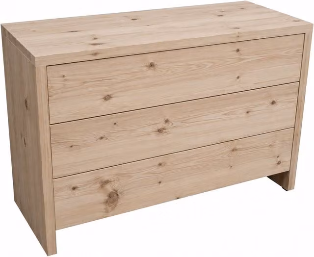 Cassettiera classica con 3 cassetti in legno massello di abete grezzo Mobili 2G L: 120 cm, P: 50 cm, H: 80 cm – 1