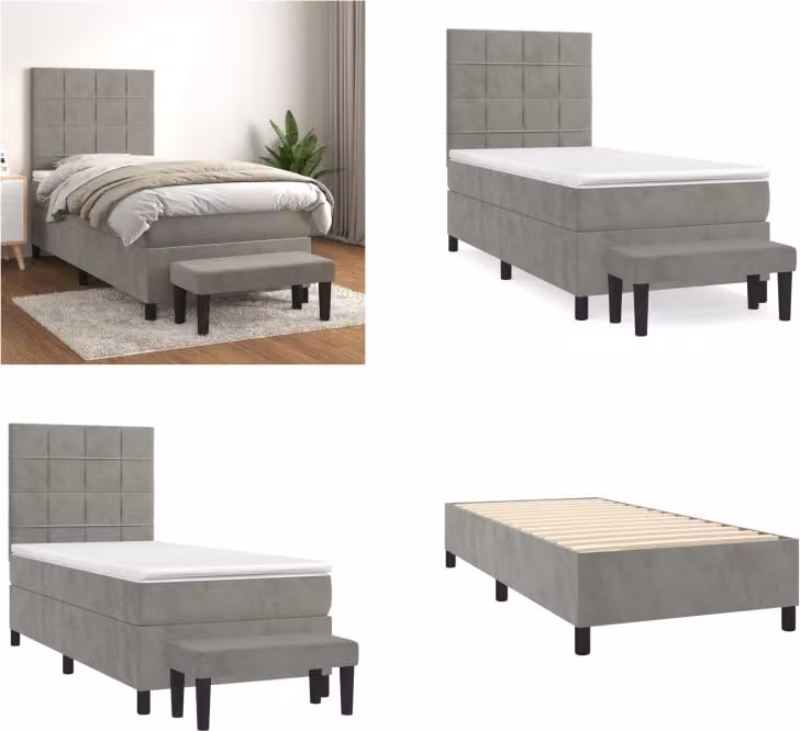 vidaXL Letto a molle con materasso grigio chiaro 90x190 cm in velluto - Letto a molle - Boxspringbetten - Bett - Schlafzimmermöbel