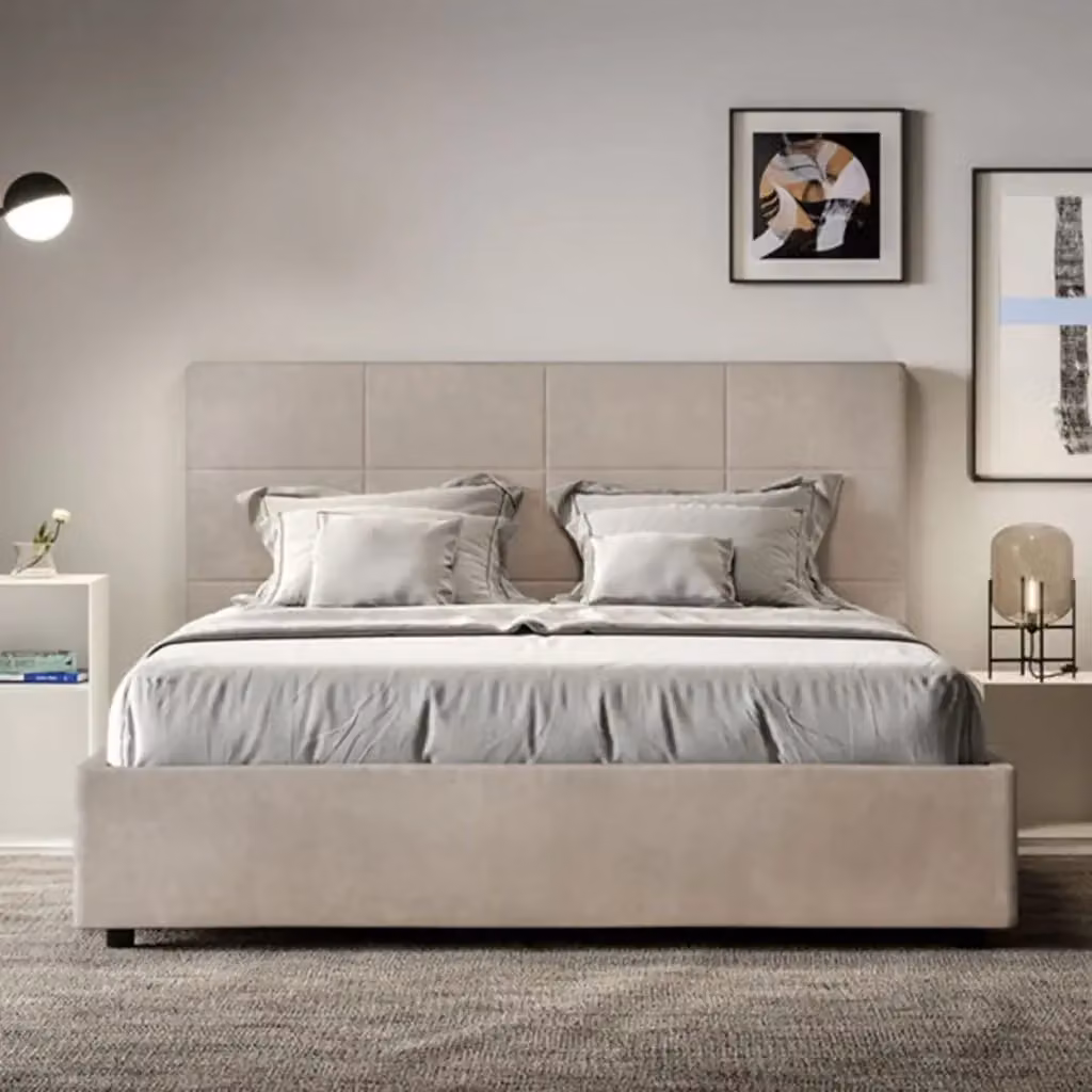 Letto matrimoniale contenitore Ityhome Mika imbottito in microfibra color sabbia L/P: 160 x 200 cm – 2