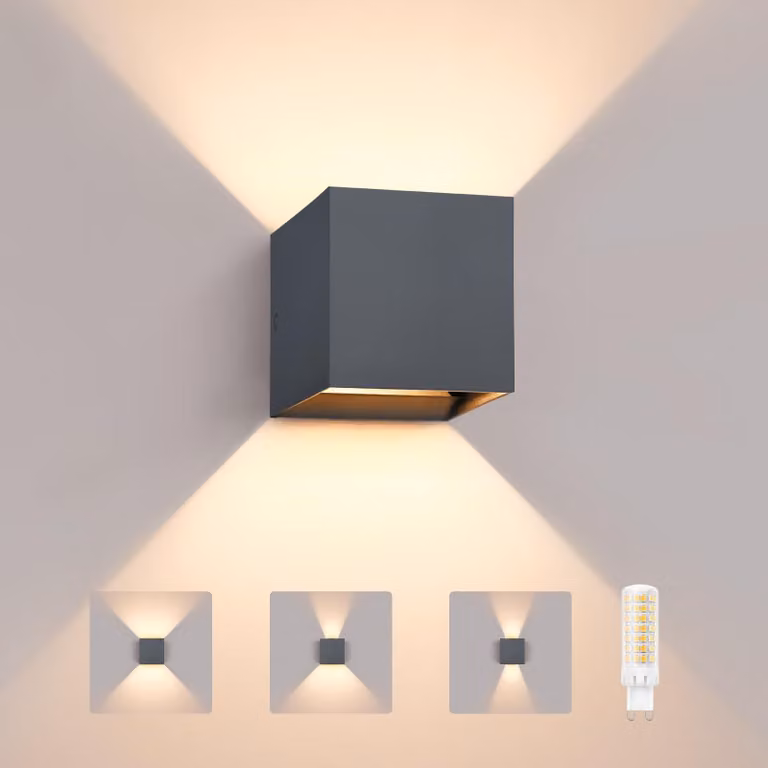 Lampada da parete IP65, LED G9 da 6W, 820 lumen, 3000K, orientabile, colore antracite