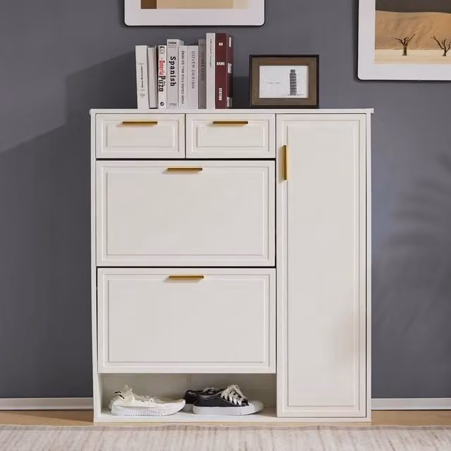 Scarpiera MINIMAL con cassetti, ante e ripiani regolabili, colore bianco, L: 95 cm, P: 24 cm, H: 107.5 cm
