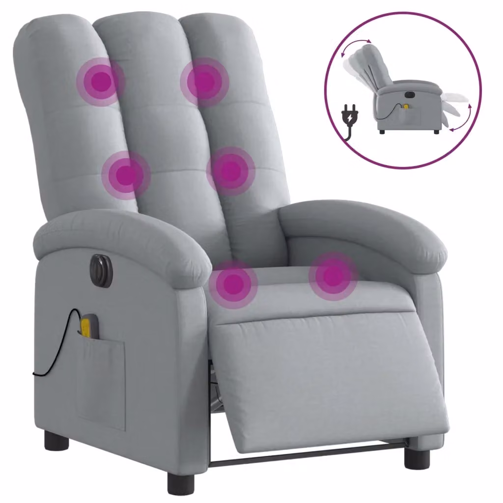 vidaXL Poltrona Reclinabile Elettrica con Massaggio in Tessuto Grigio – 2