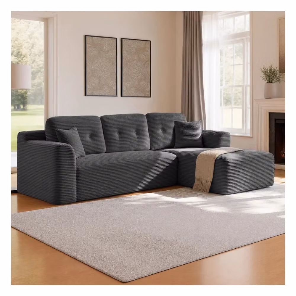 Divano angolare modulare con ampia chaise longue sinistra, Grigio / ampia chaise longue destra