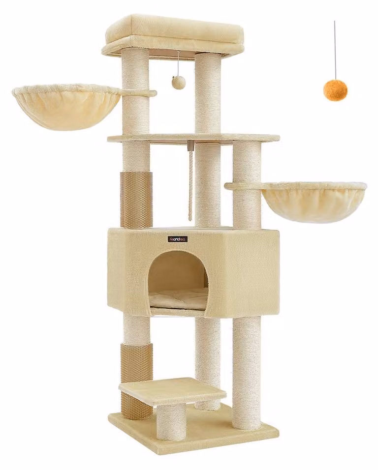 Albero per gatti con torre per graffiare, rivestito in peluche, adatto a più gatti, dimensioni 50 x 50 x 160 cm