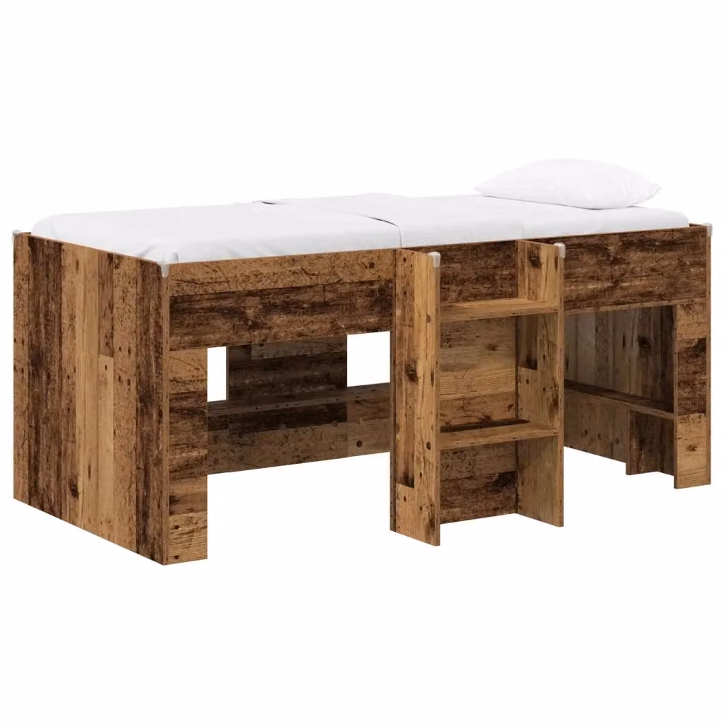 Letto singolo alto per bambini vidaXL in legno marrone con scala e scomparti laterali L/P/H: 163 x 80 x 160 cm – 2