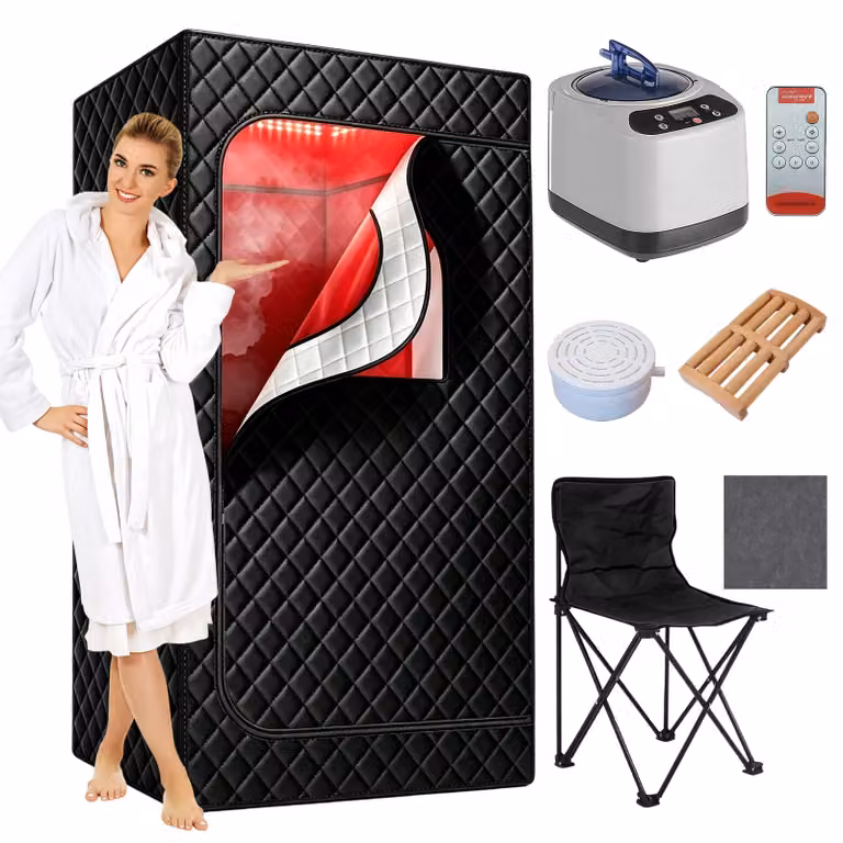 Sauna portatile con generatore di vapore, capacità 3 litri, 9 livelli di intensità, luce rossa, dimensioni 80x80x180 cm
