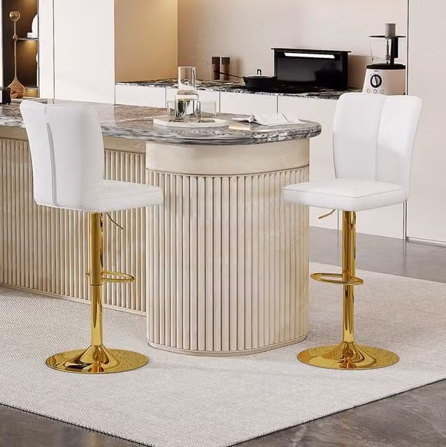 Set 2 sgabelli da bar regolabili 63-85 cm girevoli 360° in PU bianco e oro HAVRYA