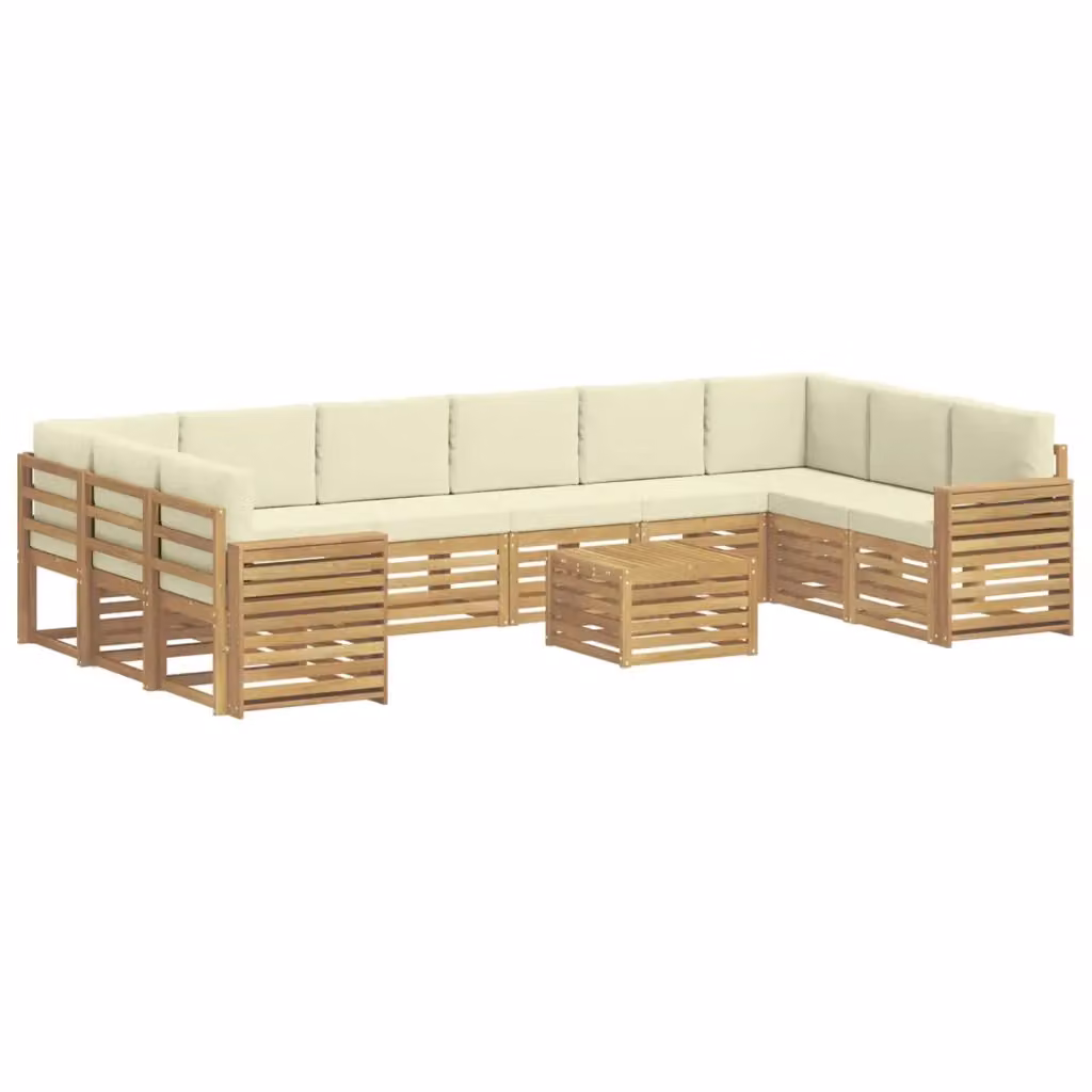 Set di divani da esterno vidaXL in legno di acacia con cuscini bianchi e beige per giardino e terrazza – 2