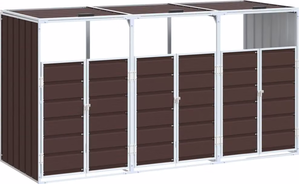 Copribidone con Ruote per 3 Bidoni Marrone 216x81x115cm Acciaio