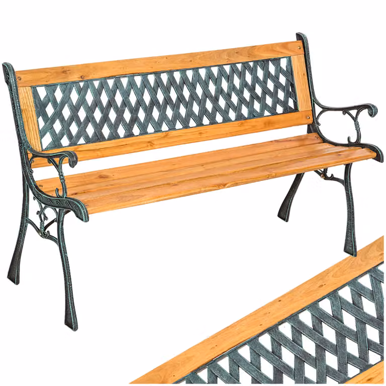 Panchina da giardino TecTake GmbH a due posti in legno e metallo marrone L: 128 cm, P: 51 cm, H: 73 cm