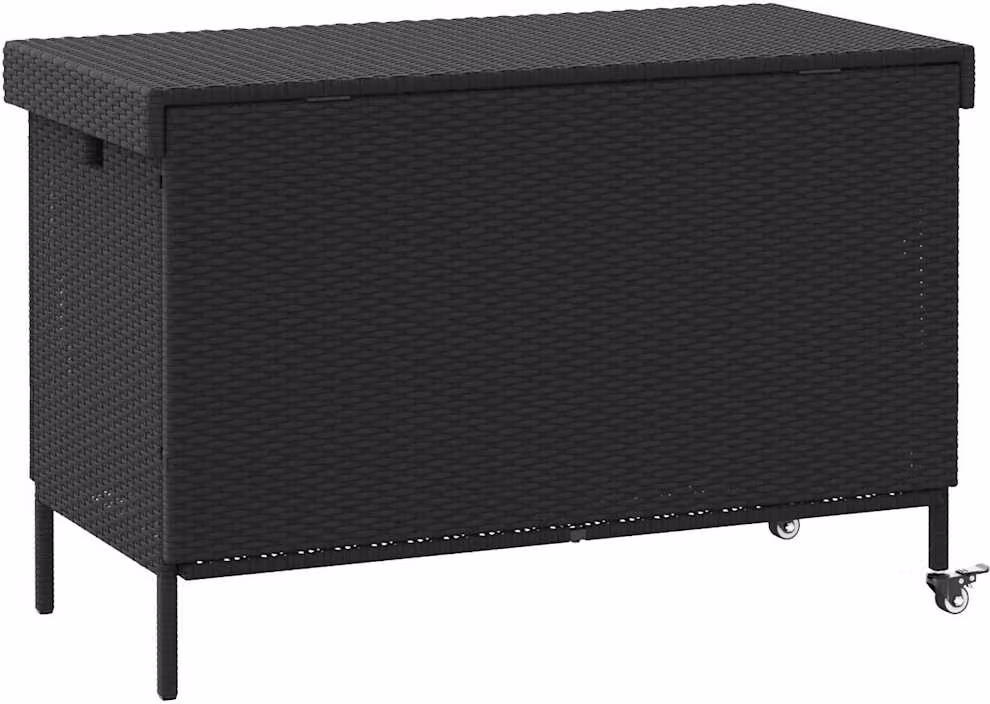Contenitore da Giardino con Ruote Nero 110x55x73 cm Polyrattan
