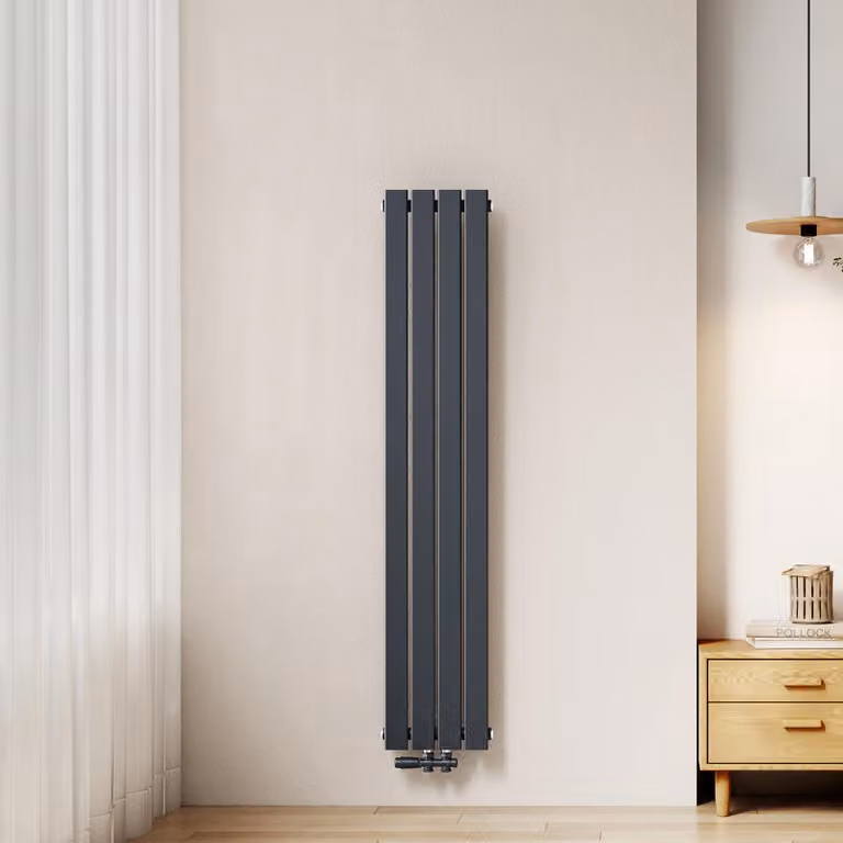 Radiatore a pannello design, modello EMKE, piatto, dimensioni 160 x 30,4 cm, a singolo strato, potenza 501 W, colore antracite