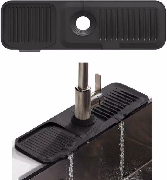 Tappetino in silicone per rubinetti da cucina e bagno - Nero - 45 x 14 cm