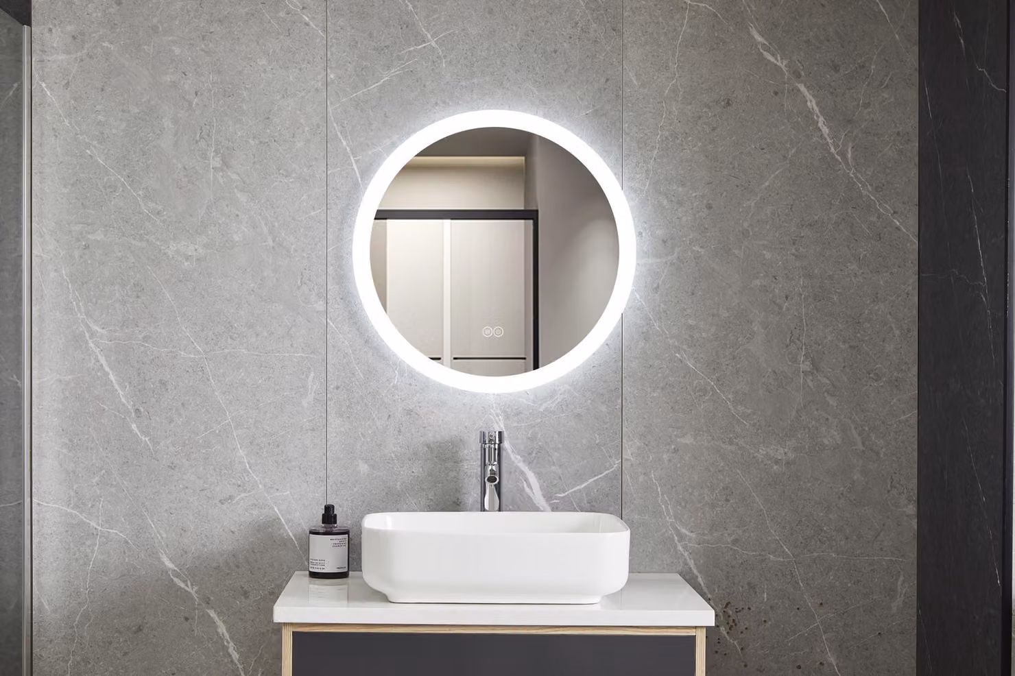 Specchio rotondo - Bianco - 60 cm, 30 Watt, anticondensa