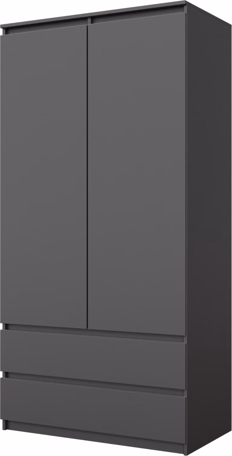 Armadio guardaroba JOELLE 90 cm antracite opaco, armadio con ante a battente, 2 ante, 2 cassetti, asta appendiabiti e 3 vani, L90 x A180 x P50 cm