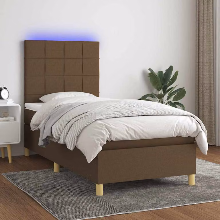 Letto a molle con materasso e illuminazione LED vidaXL in tessuto marrone scuro L 80 cm x P 200 cm