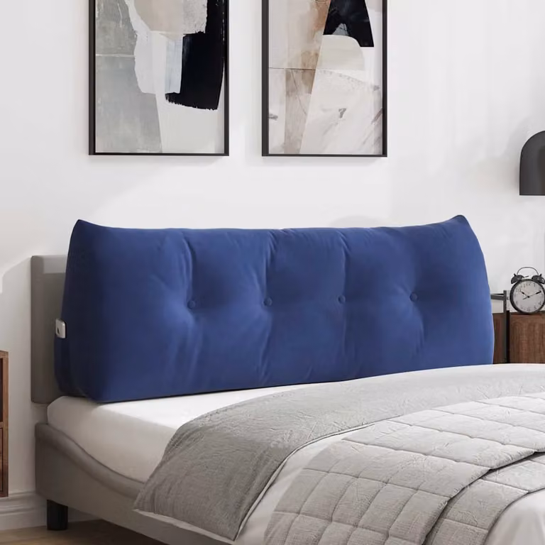 Cuscino per schiena vidaXL in velluto blu, forma rettangolare, L 140 cm x P 24 cm x H 50 cm