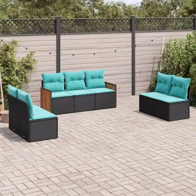Set Divani da Giardino 7 pz con Cuscini Nero in Polyrattan 3227555