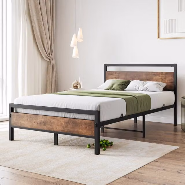 Letto contenitore singolo MODFU in metallo e MDF marrone antico con rete a doghe L/P/H: 140 x 200 cm