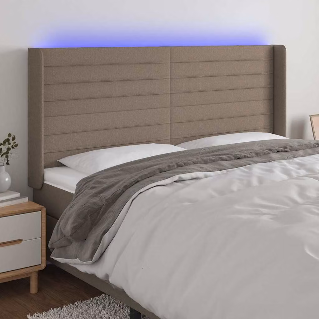 Testiera con LED e porta USB vidaXL in tessuto tortora, L: 163 cm, P: 16 cm, H: 118/128 cm – 1