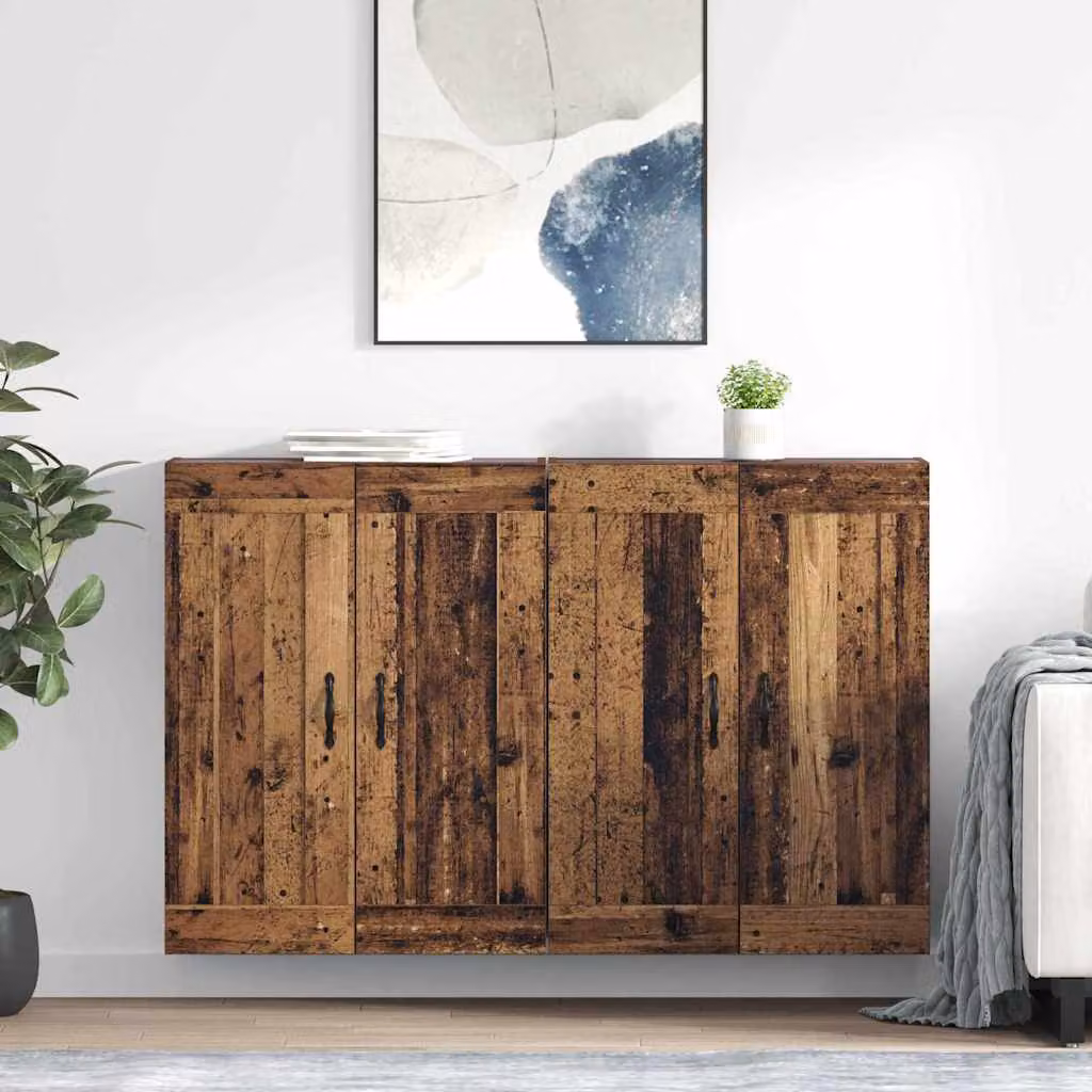 Set di 2 mobili da parete vidaXL in legno effetto antico marrone con ante a battente e ripiani interni, L: 69,5 cm, P: 34 cm, H: 90 cm