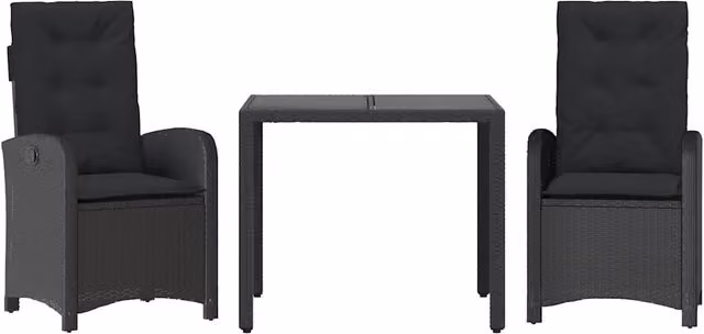 Set da Pranzo da Giardino 3 pz | Set Salotto da Giardino con Cuscini Nero in Polyrattan