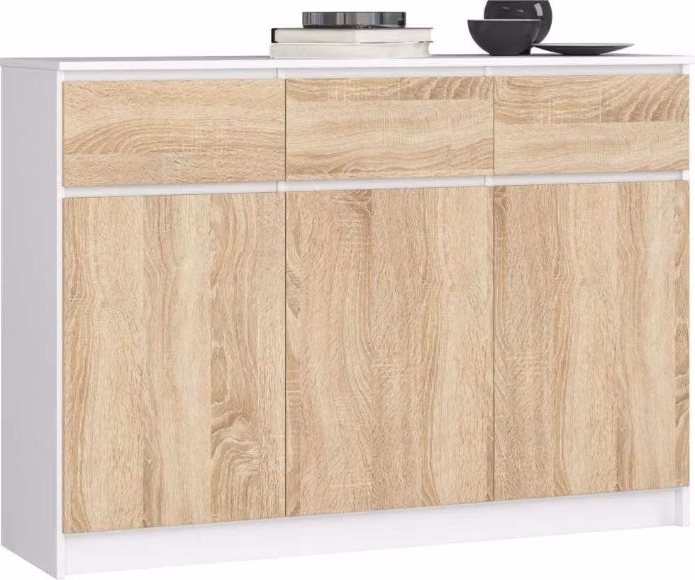 Cassettiera con cassetti e ante SAVRILA - bianco / rovere sonoma