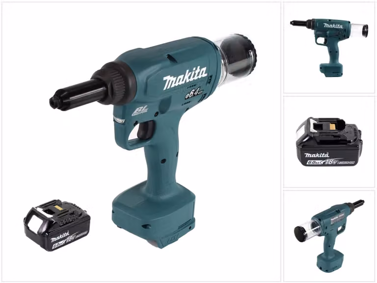 Makita DRV 250 G1 Rivettatrice a batteria 18 V 20 kN Brushless + 1x batteria da 6,0 Ah - senza caricabatterie