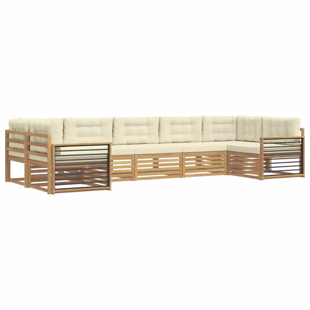 Set di divani da esterno a L vidaXL in legno di acacia con cuscini Bianco e Beige – 2