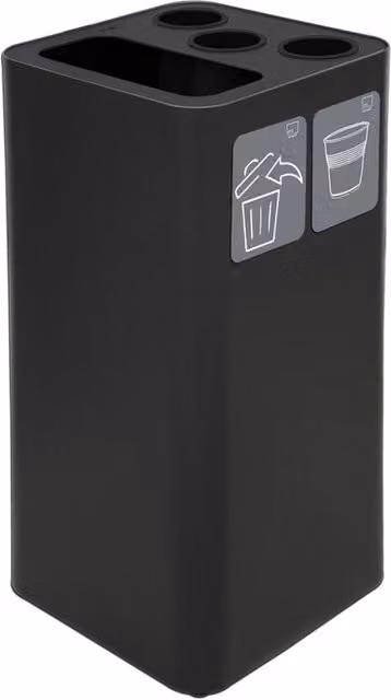Pattumiera a Bidone da 100 L 38,3x38,3x82,5 cm 3 Scomparti Tubolari e 1 Scomparto Gettacarta in Acciaio Verniciato Nero
