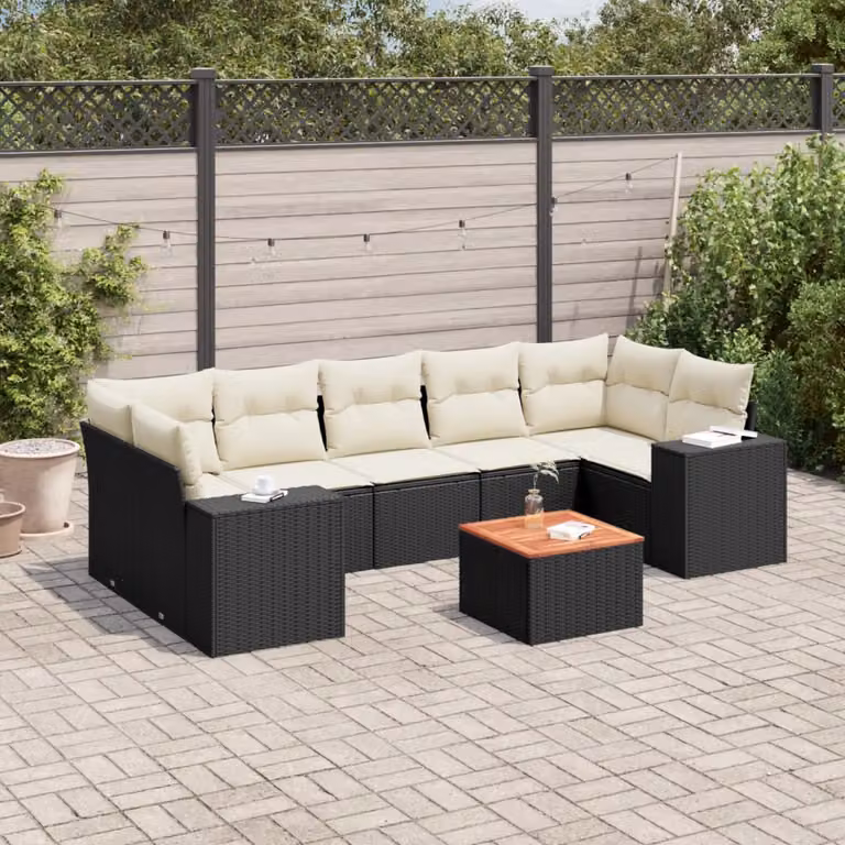 vidaXL Set Divani da Giardino a L con Cuscini 8 pz in Polyrattan Nero e Bianco
