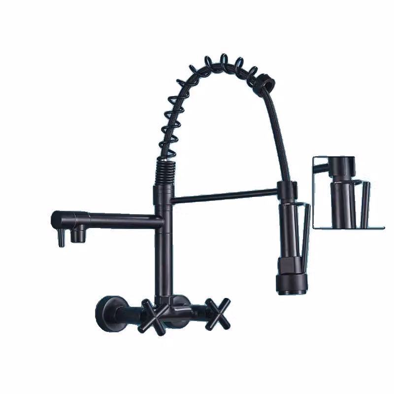 Rubinetto da cucina, design a due manopole, rotazione a 360 gradi, colore nero