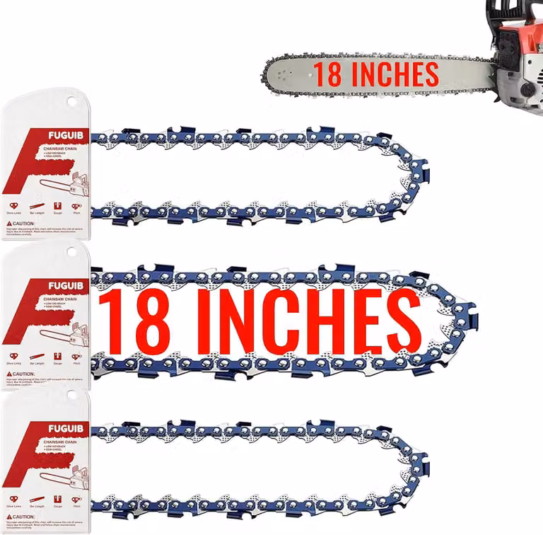 Catene per motosega, confezione da 3 pezzi, 18 pollici, passo 3/8 pollici LP, 62 maglie, 45 cm, catene di ricambio per motoseghe