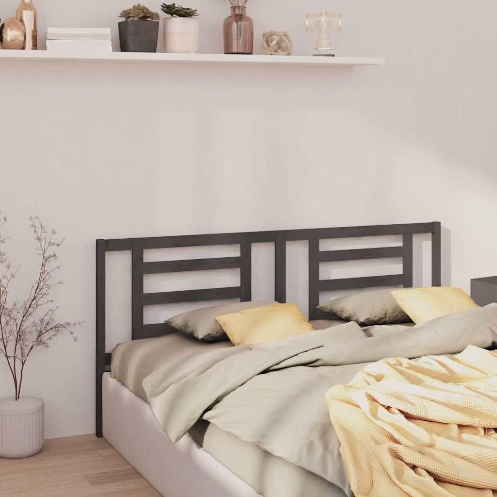Testiera per letto moderna vidaXL in legno massello di pino, colore grigio, L: 186 cm, P: 4 cm, H: 100 cm