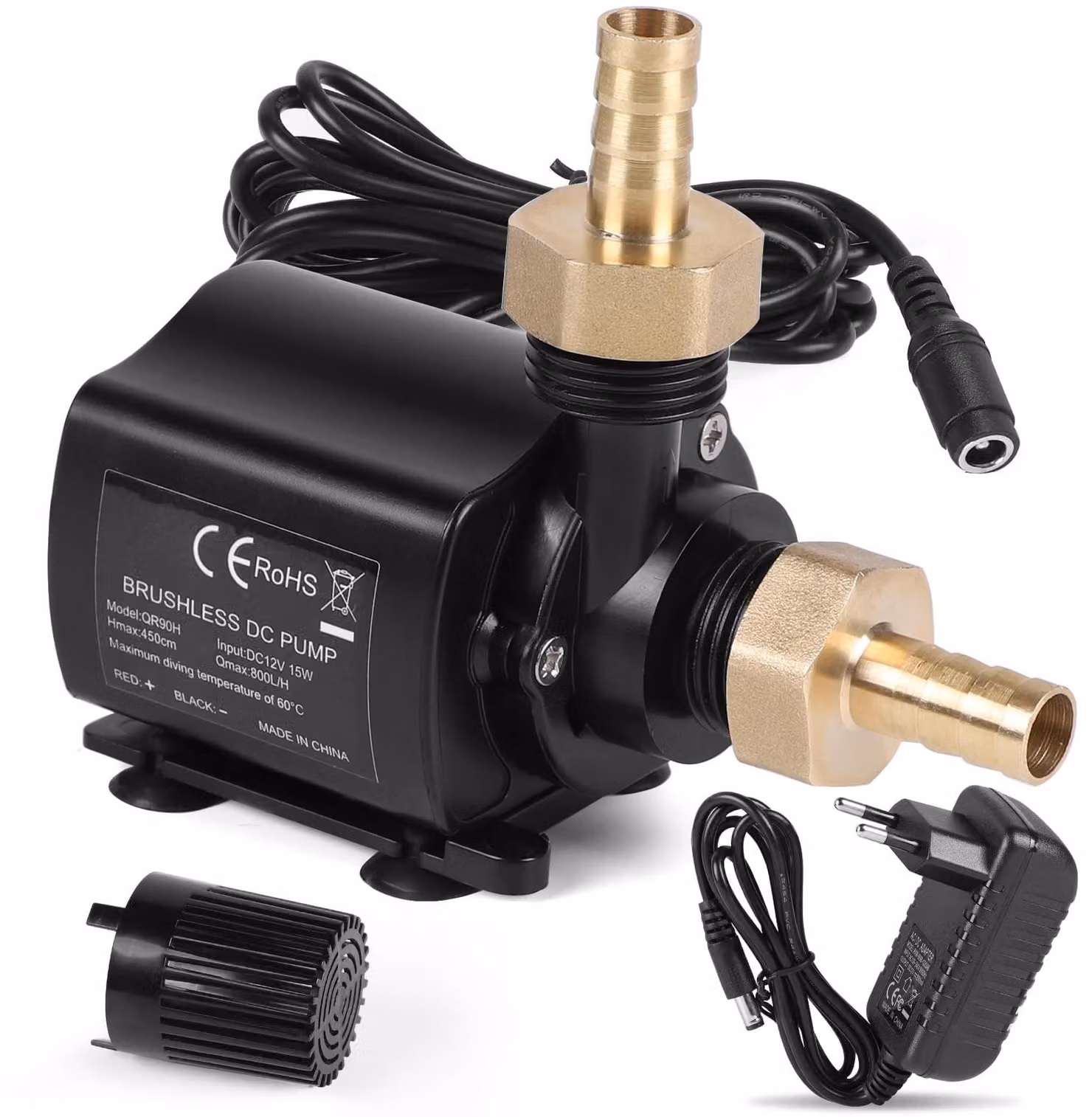 Pompa sommergibile per laghetto - Pompa per fontana - 800 l/h - 12 V - Regolazione della velocità - 4,5 m