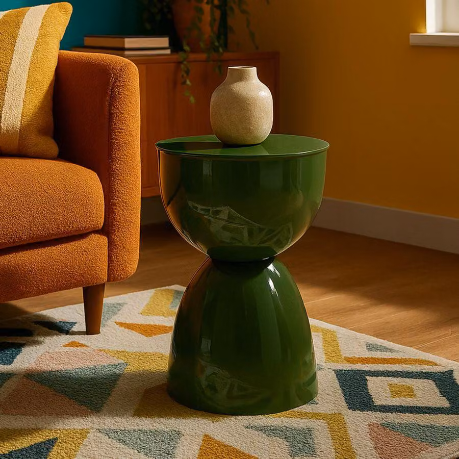 Tavolinetto in metallo verde lucido cm ø 31x46