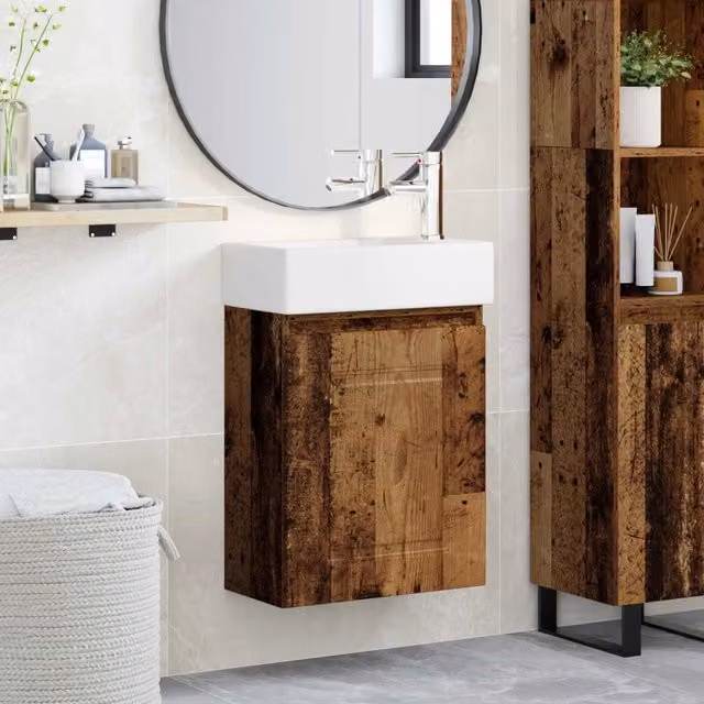 Mobile bagno moderno vidaXL in legno con rubinetto, colore bianco e marrone, L: 45,5 cm, P: 22,5 cm, H: 84 cm
