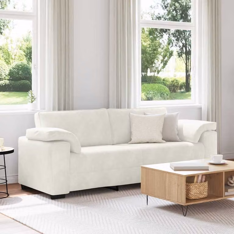Divano a 3 posti vidaXL in velluto beige con cuscini decorativi L: 220 cm, P: 77 cm, H: 82 cm