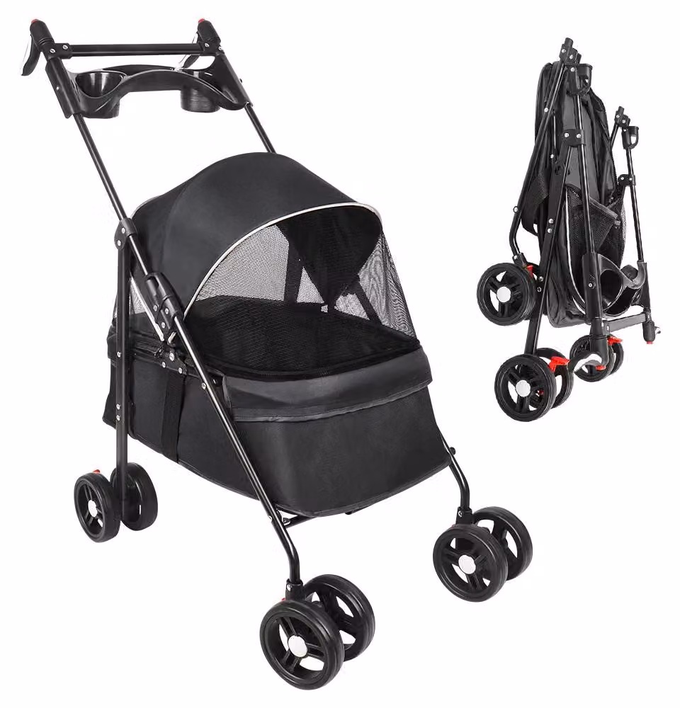 Carrello per cani, culla rimovibile per bambini, cesto portaoggetti, colore nero