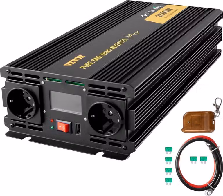 Inverter a onda sinusoidale pura 2500 W Inverter di potenza CC 12 V CA 230 V, inverter per auto Porta USB Display LCD Telecomando, protezioni di sicurezza, convertitore di potenza per camper, camion, barche e emergenze