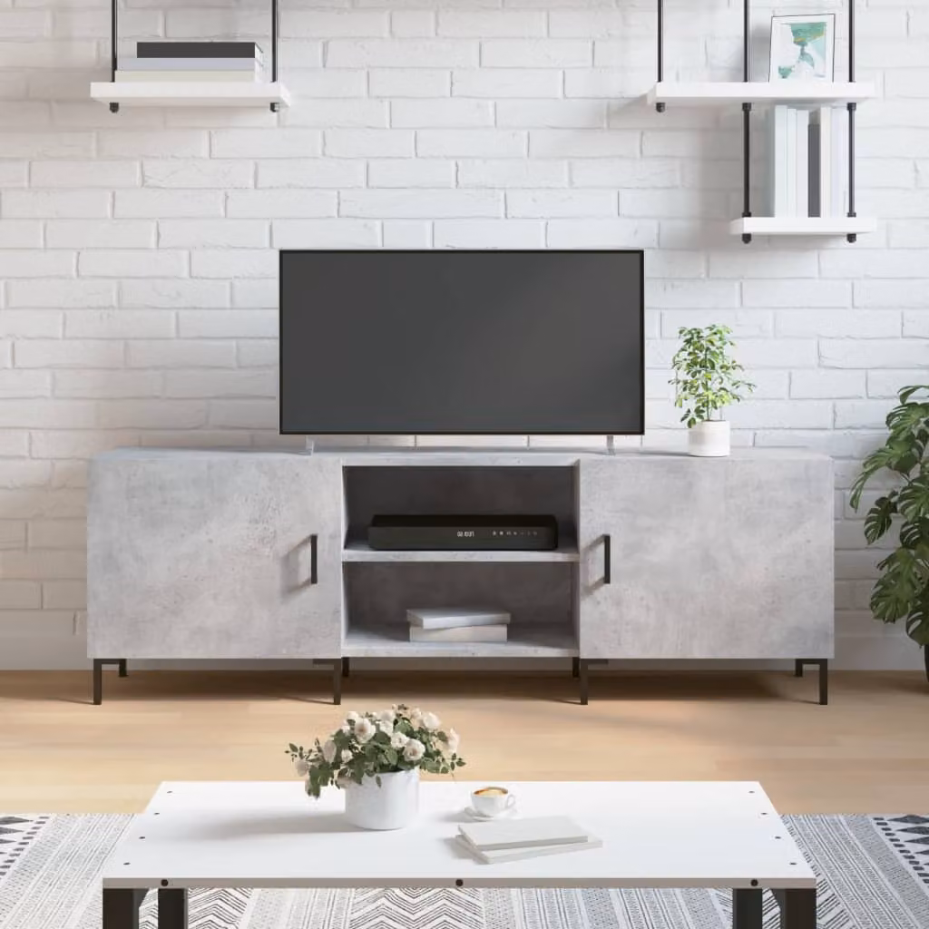 vidaXL Mobile Porta TV Moderno in Legno e Metallo, Grigio Cemento, L 150 x P 30 x H 50 cm
