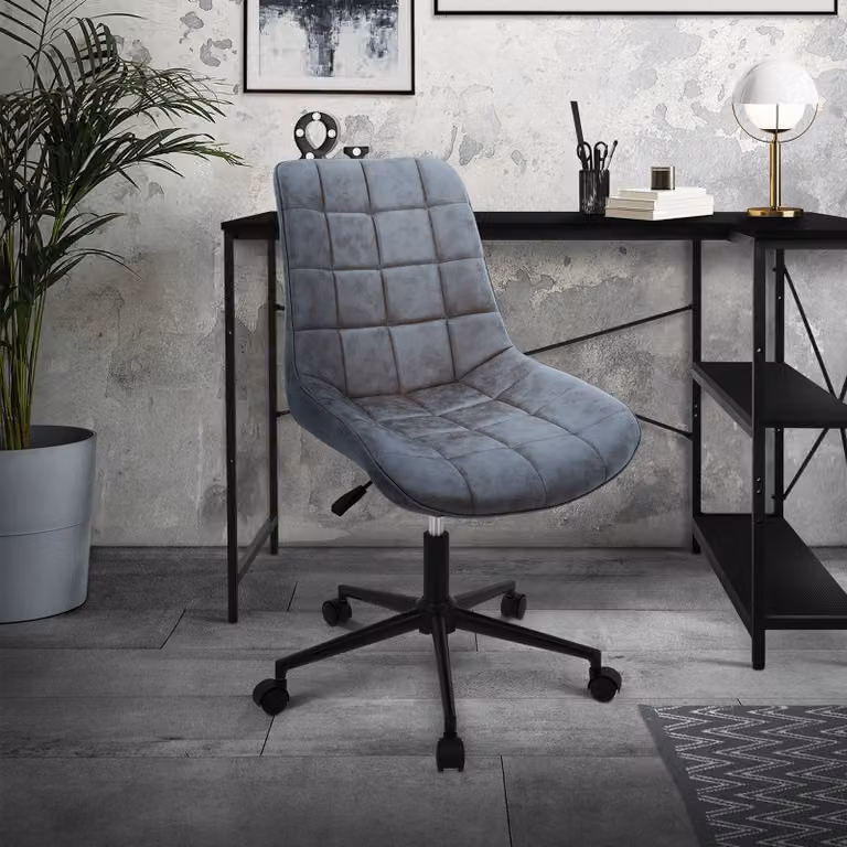 Sedia da ufficio ML-Design color antracite in ecopelle, struttura in metallo, imbottita, con schienale regolabile in altezza, girevole a 360°, ergonomica, ideale per l'home office