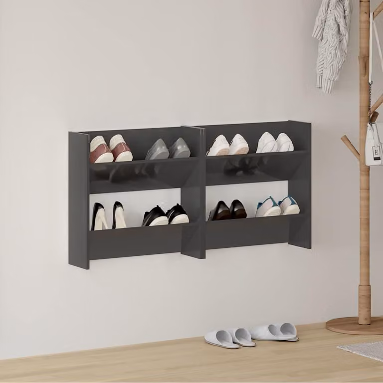 Set di 2 scarpiere da muro vidaXL in legno multistrato grigio lucido L 60 cm x P 18 cm x H 60 cm