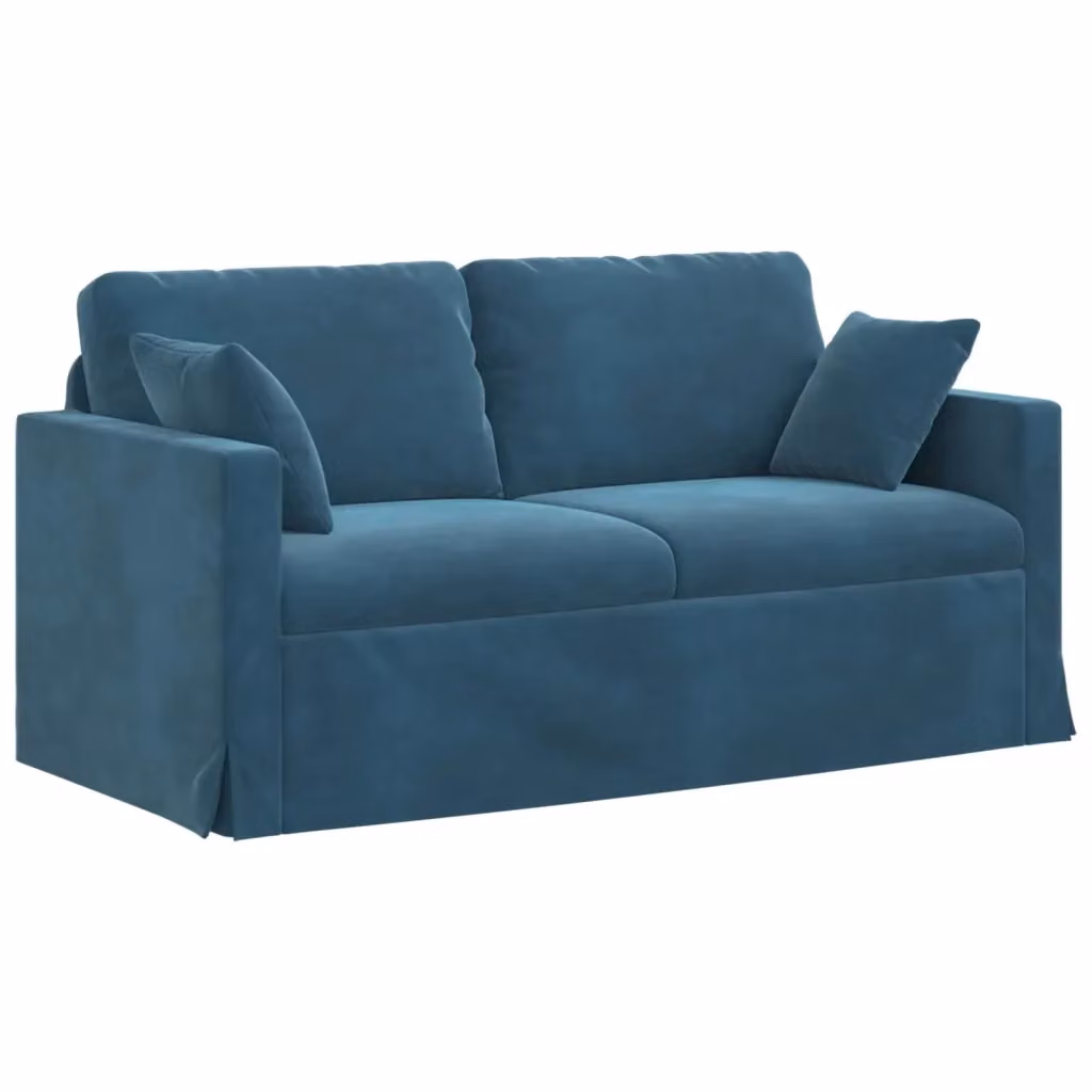 vidaXL Divano Moderno in Velluto Blu con Cuscini e Coperture Rimovibili L: 158 cm, P: 78 cm, H: 80 cm – 2